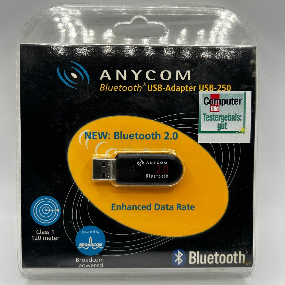 ANYCOM Bluetooth USB-Adapter USB-250 Class 1 120m Range Broadcom Powered New